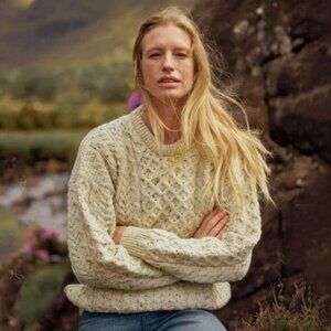 Aran Cream Cable Wool Knit Sweater - S